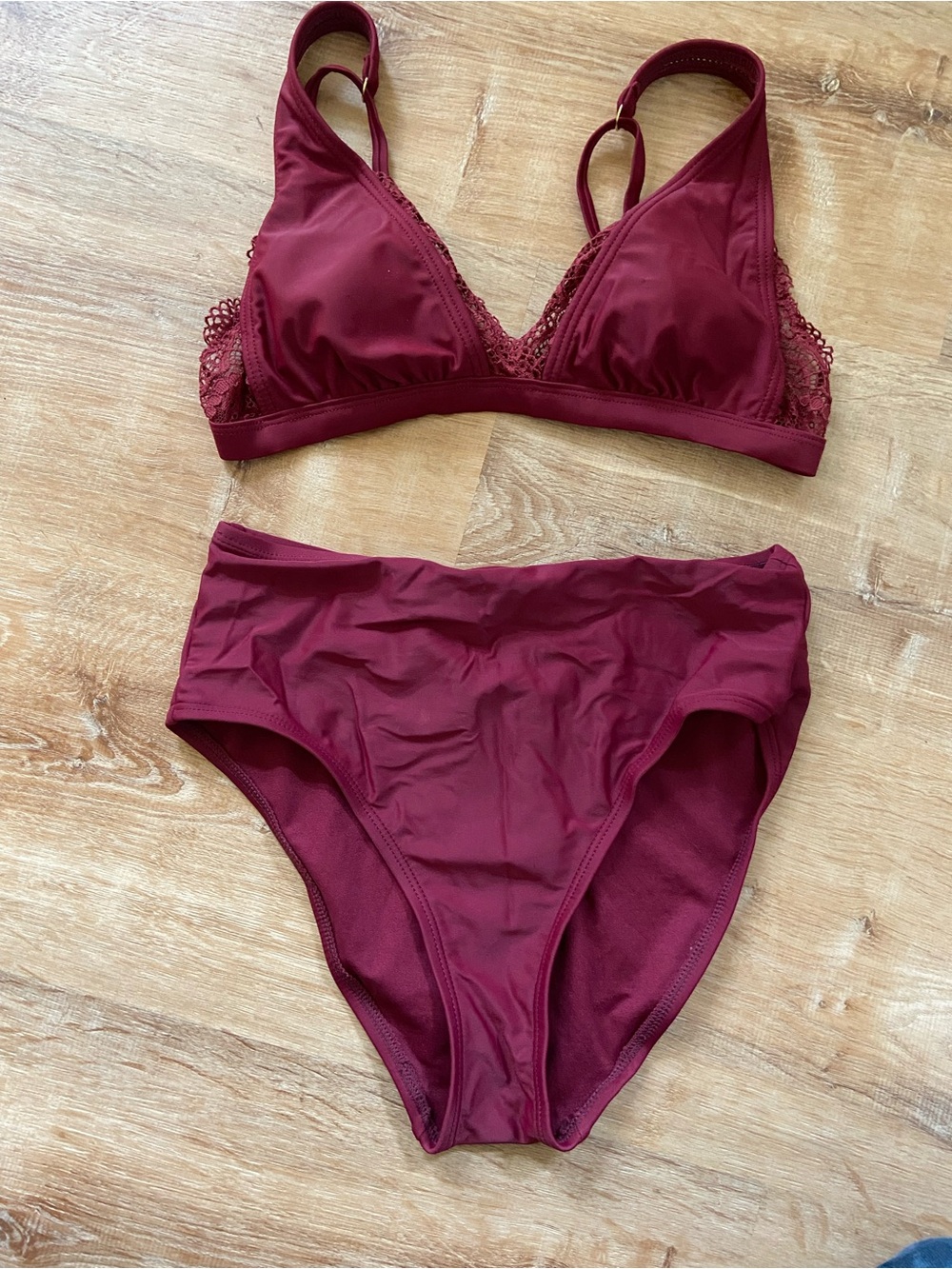 Xhilaration Burgundy Lace Triangle Bikini Set